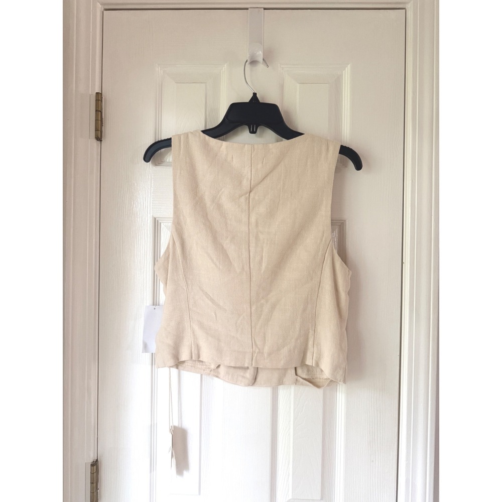 BLANKNYC Button Front Vest Oyster Bar Beige Linen Blend Cropped Scoop Neck Small - Picture 3 of 3